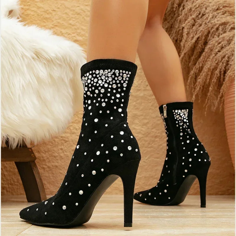 Bottines de luxe en cristal pour femmes