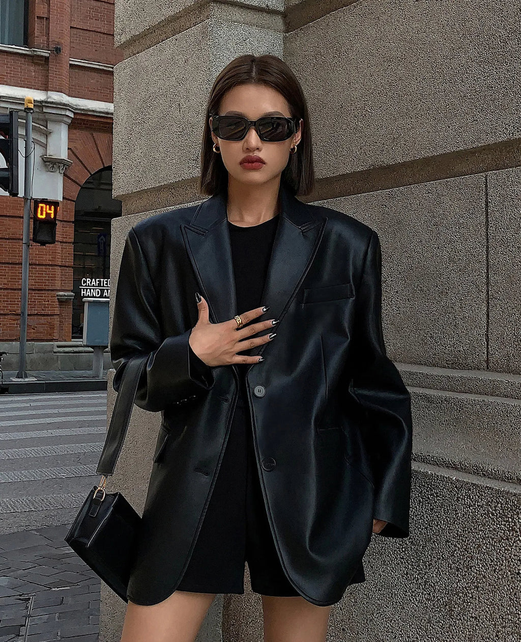 Veste blazer en cuir PU souple pour femmes