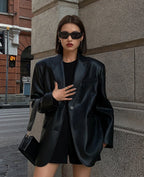 Veste blazer en cuir PU souple pour femmes
