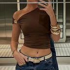 Débardeur sexy asymétrique à col diagonal pour femmes