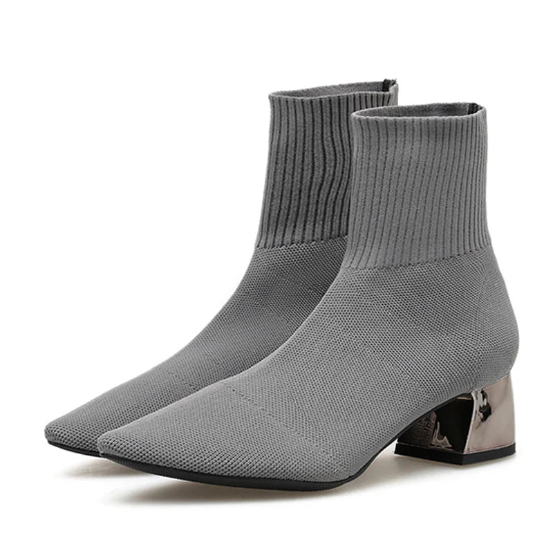 Bottines à talons carrés et bout pointu pour femmes