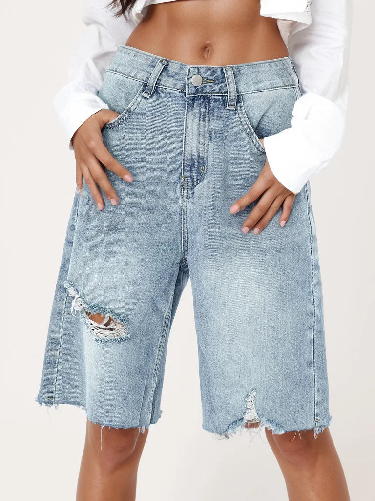 short en jean taille haute pour femmes