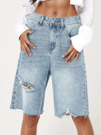short en jean taille haute pour femmes