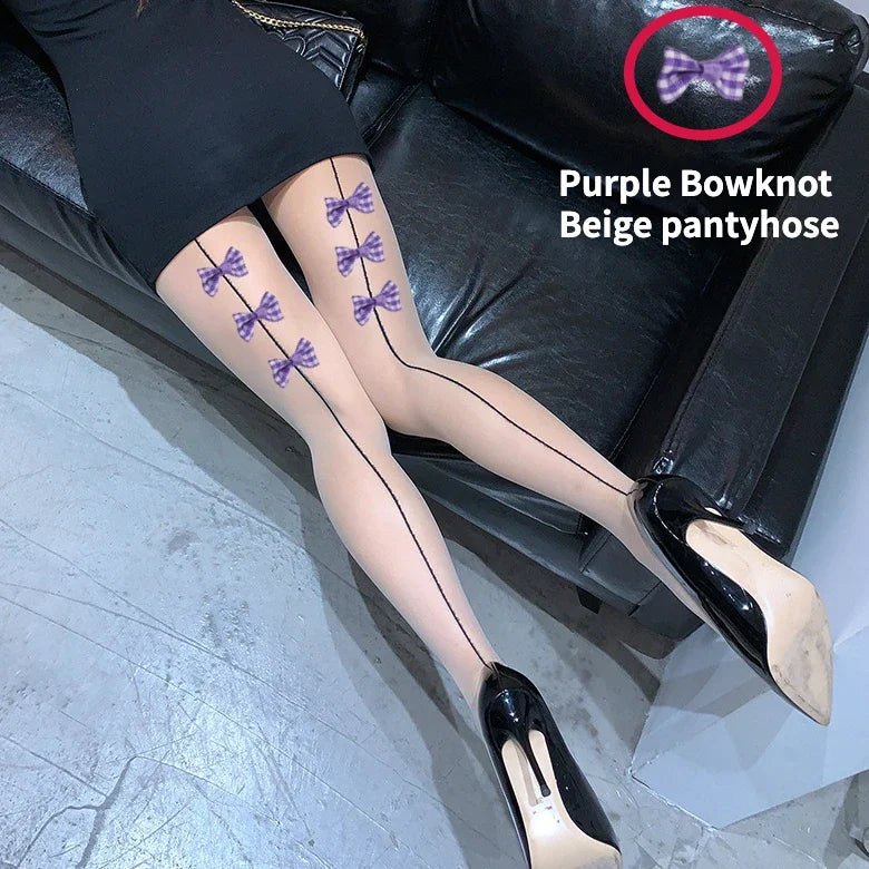 Collants à nœud en grille pour femmes