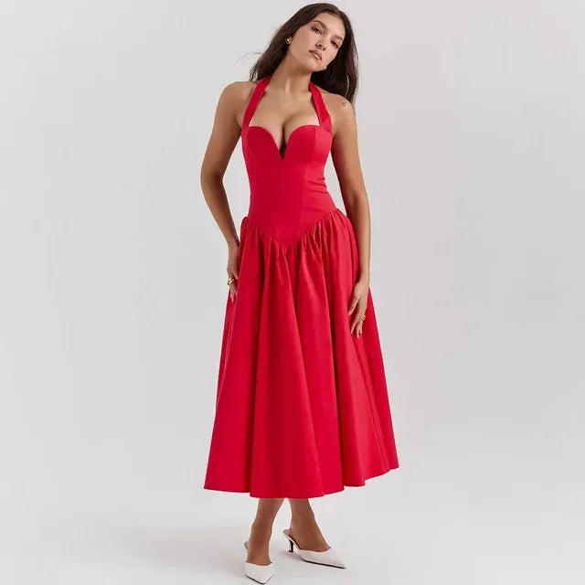 Robe Longue Femme – Col Licou et Broderies