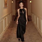 Robe longue élégante avec collier dos nu pour femmes