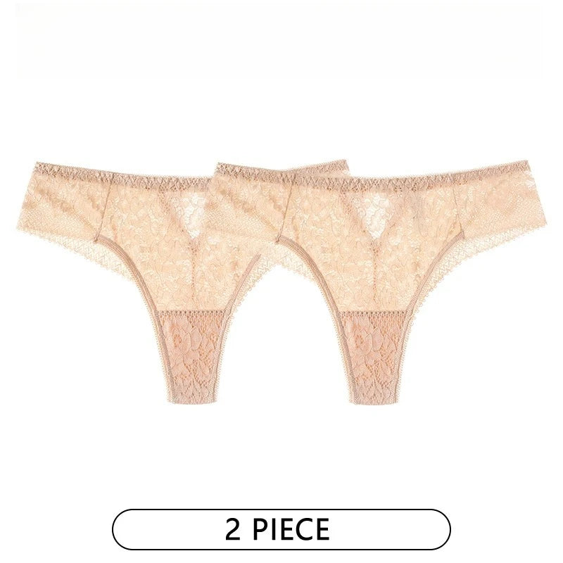 Lot de 2 Culottes Femme – Dentelle Brodée Taille Basse