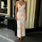 Robe longue d'été en dentelle à imprimé floral pour femmes
