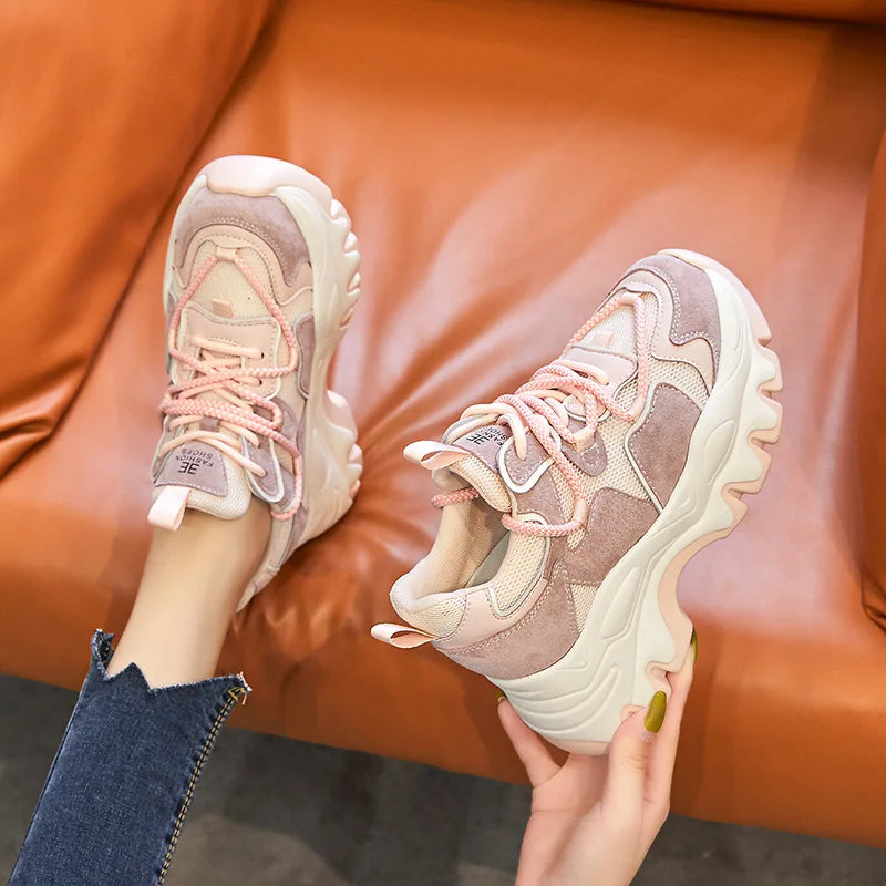 Baskets en maille daim en cuir véritable pour femmes