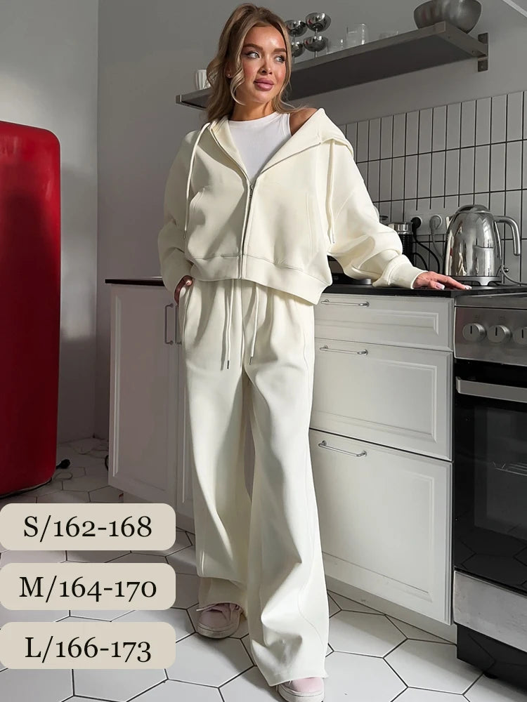 Ensemble deux pièces survêtement avec fermeture éclair et pantalon pour femmes