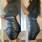 Jupe plissée sexy en cuir mat pour femmes