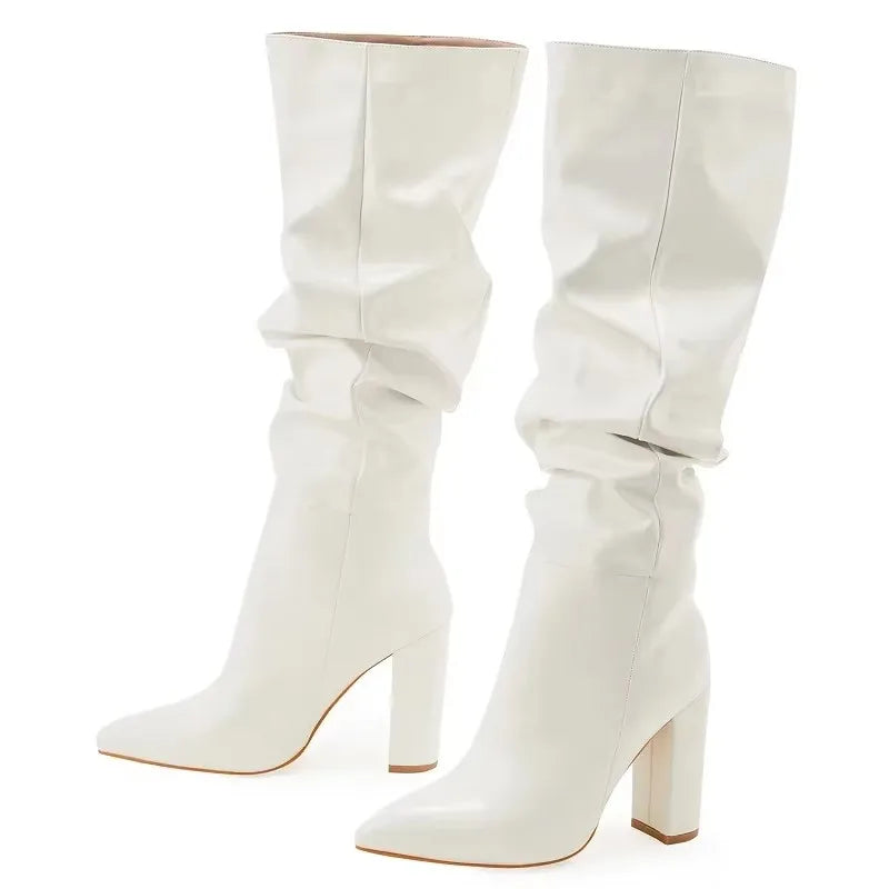 Bottes hautes en cuir verni pour femmes