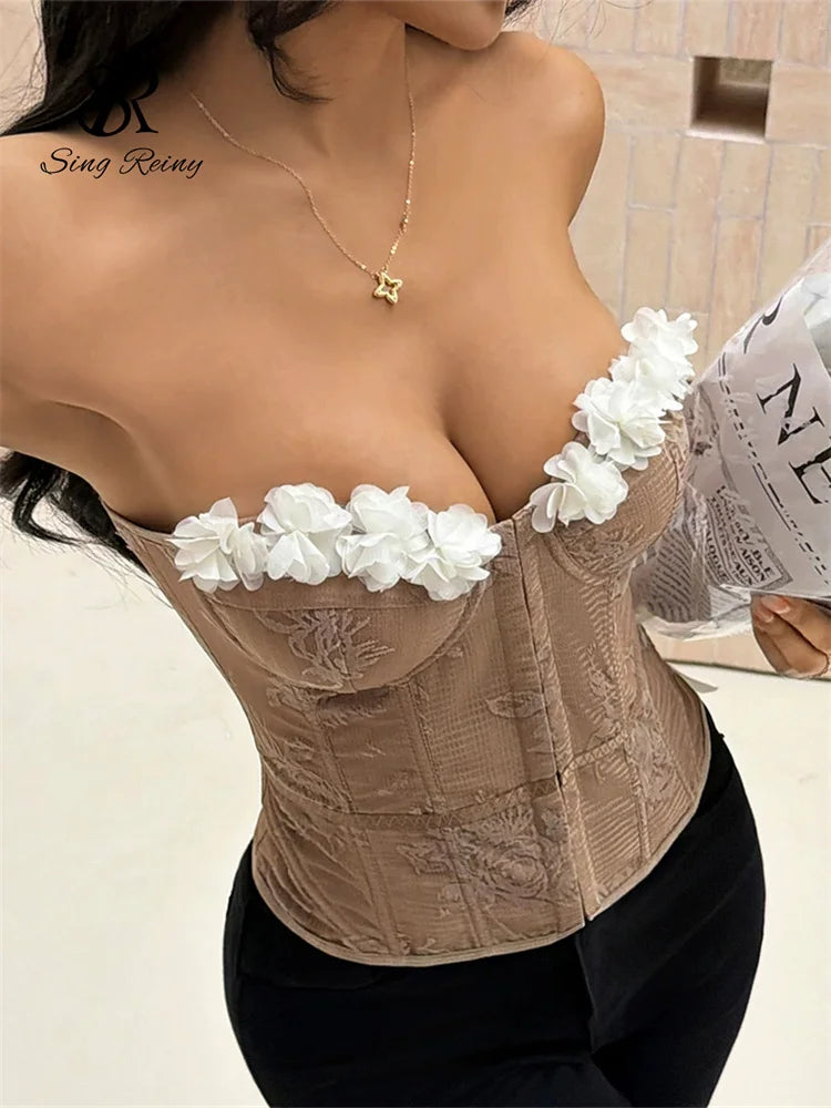 Débardeur de Plage Femme – Fleurs 3D et Laçage