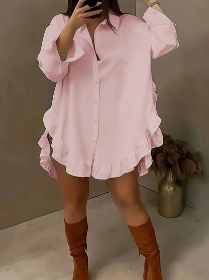 Chemise Longue Ample Femme – Ourlet à Volants