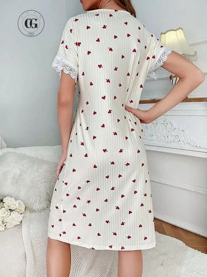 Chemise de Nuit Fluide Femme – Imprimée à Manches Courtes