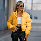 Manteau en coton matelassé à manches longues et col haut pour femmes