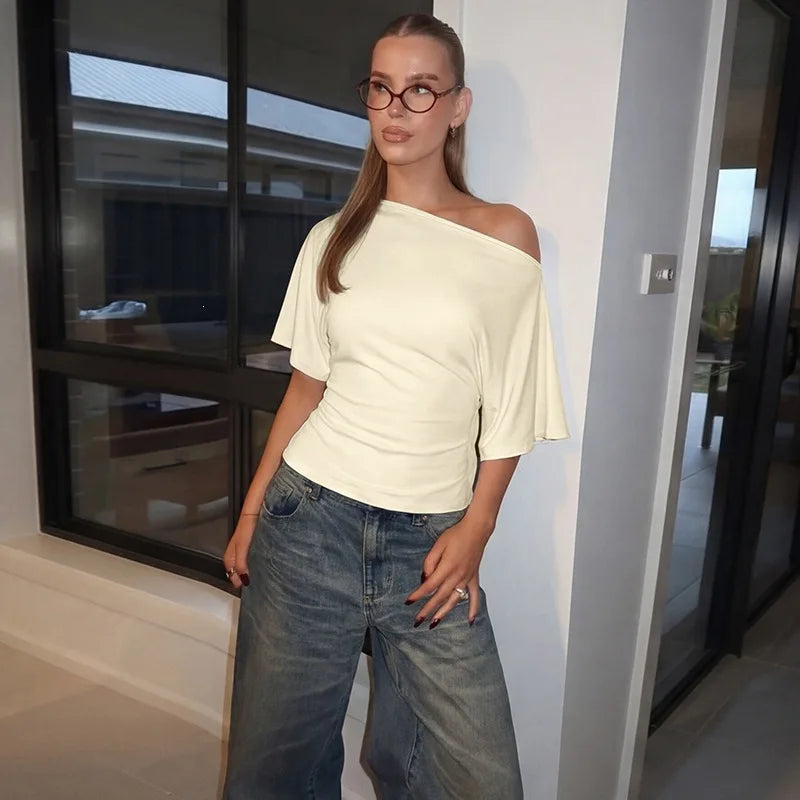 T-Shirt Asymétrique Femme – Une Épaule Dénudée