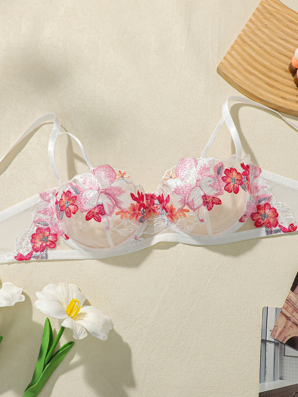 Ensemble de lingerie vintage brodée florale pour femmes
