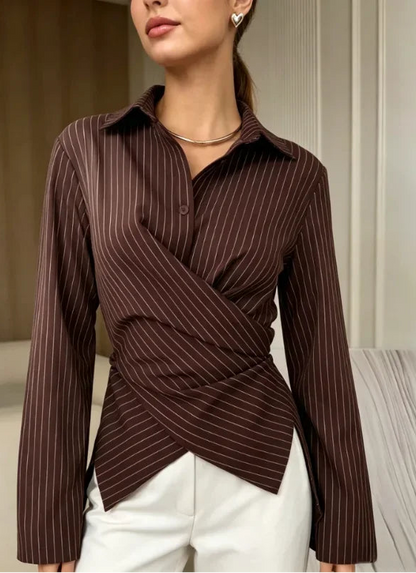 Chemise Rayée Femme – Col à Revers et Blocs de Couleurs