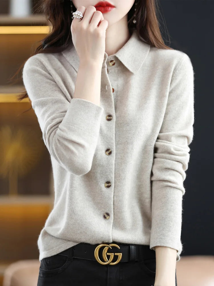 Cardigan 100% laine de haute qualité à manches longues pour femmes
