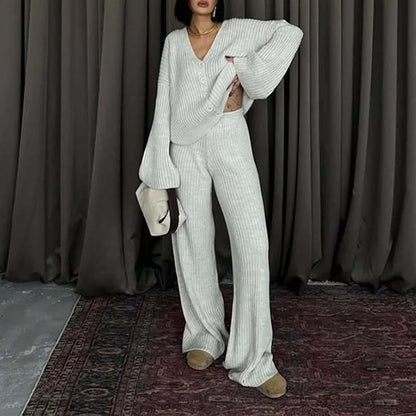 Ensemble femme décontracté en maille côtelée
