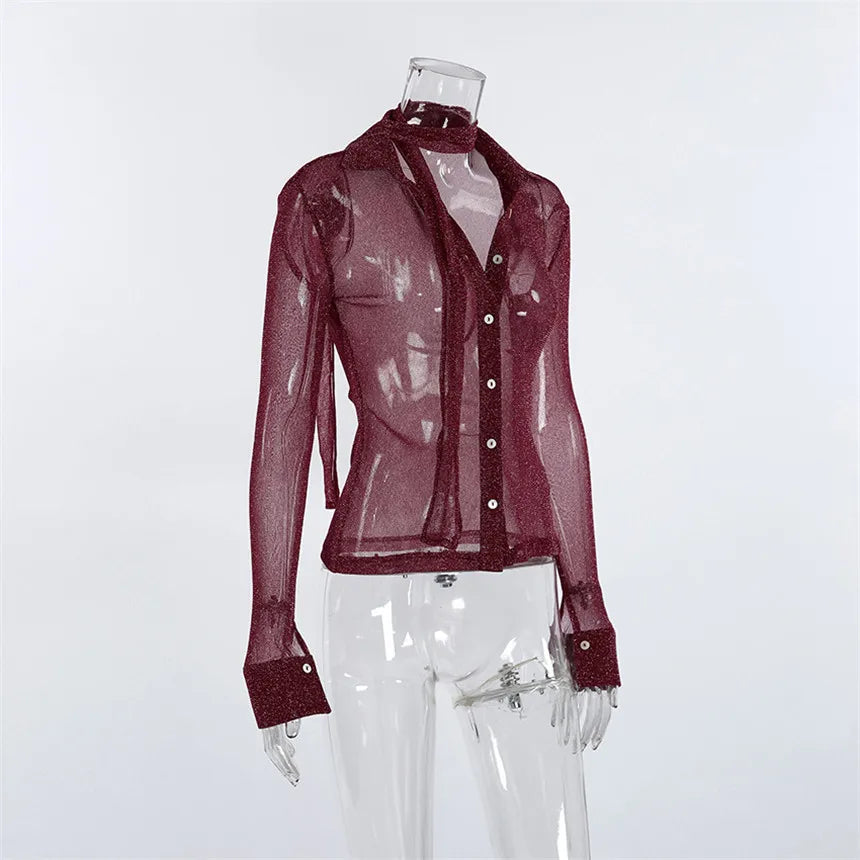 Chemise transparente et brillante pour femmes