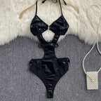 Body à dos nu en cuir PU pour femmes