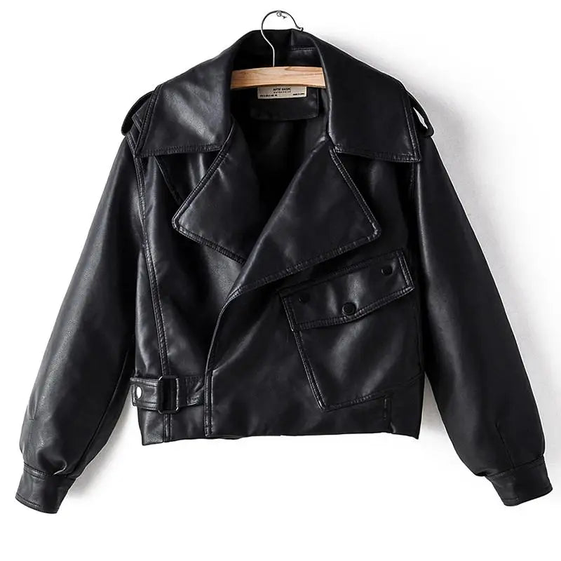 Veste courte en similicuir PU pour femmes