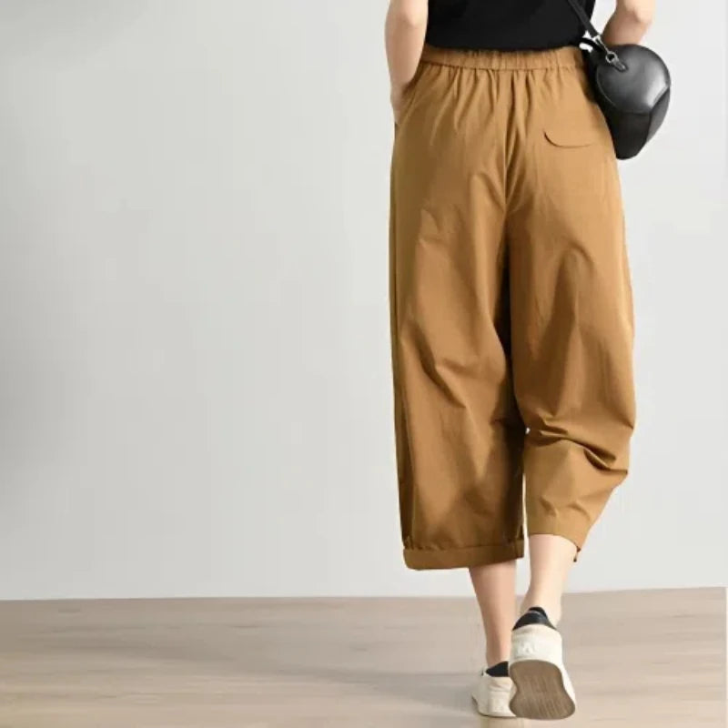 Pantalon cargo taille haute élastique pour femmes