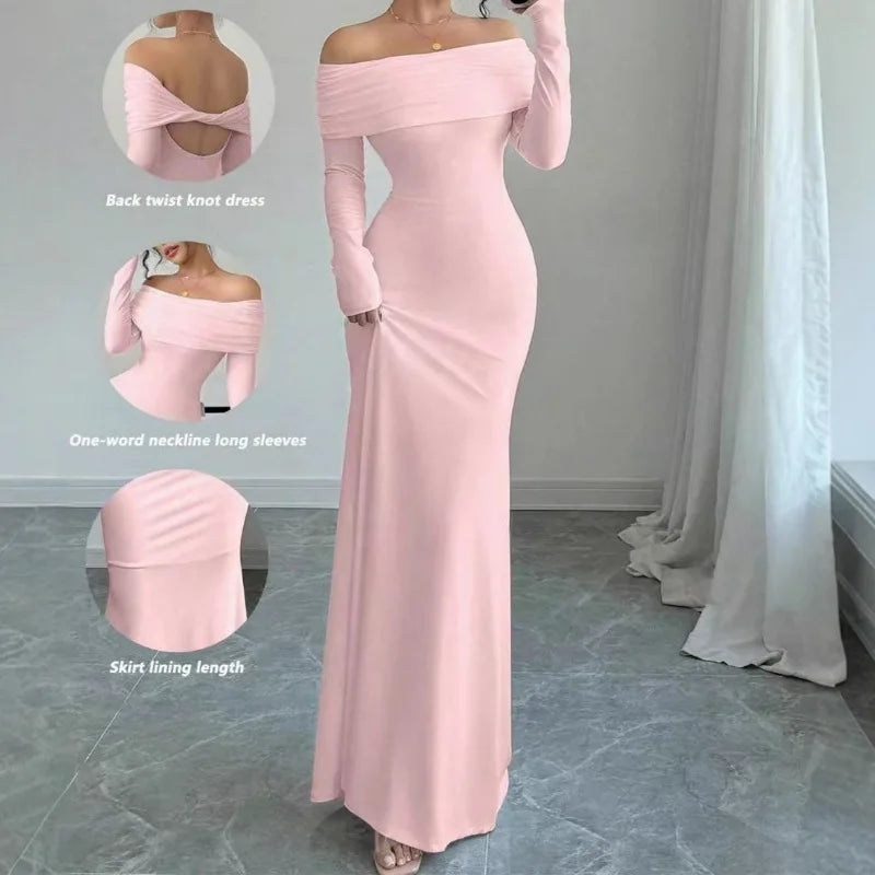 Robe longue moulante sexy à épaules dénudées pour femmes