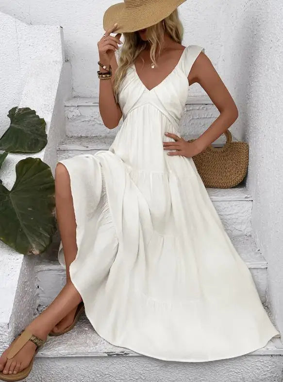 Robes sans manches et col en V pour femmes