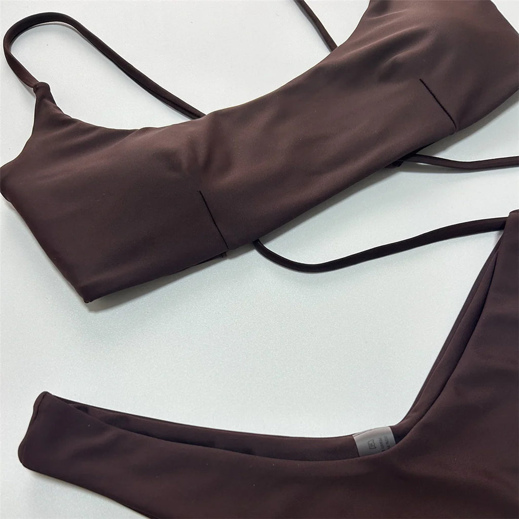 Maillot de bain brésilien deux pièces à lacets pour femmes