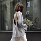 Pull original dos nu à col rond en maille de coton pour femmes