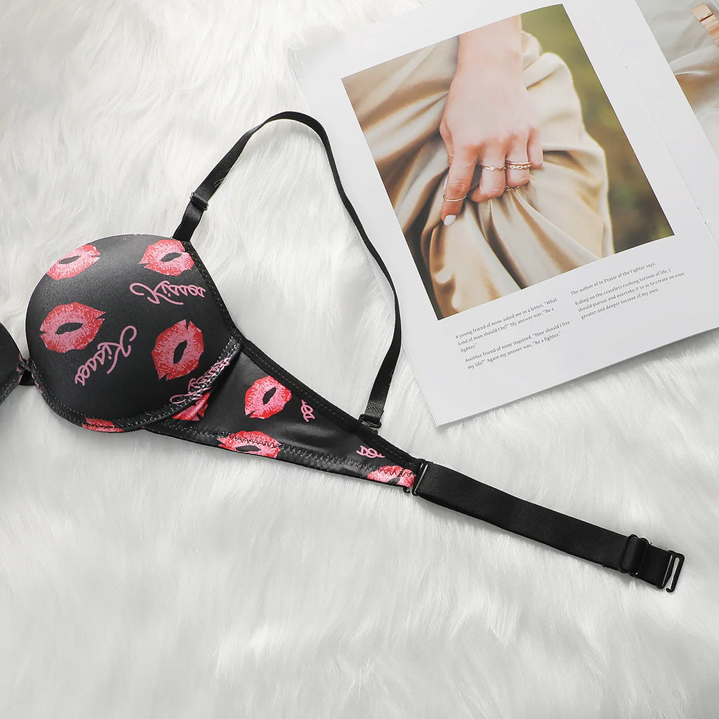 Ensemble de lingerie sexy à motif de lèvres pour femmes