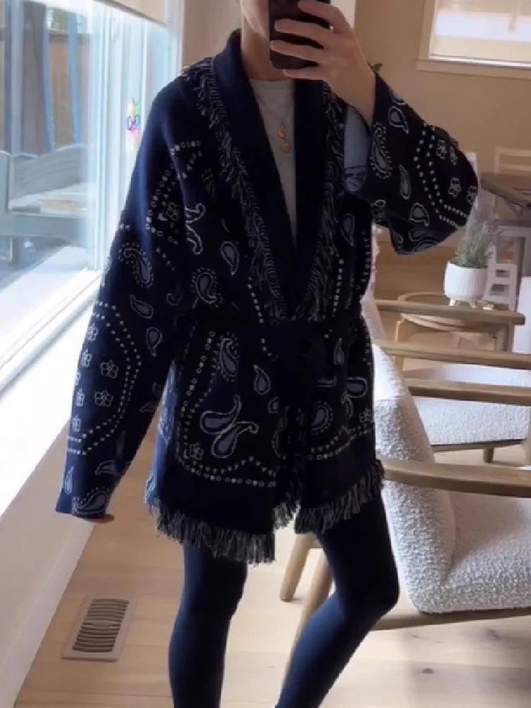 Cardigan tricoté à franges pour femmes