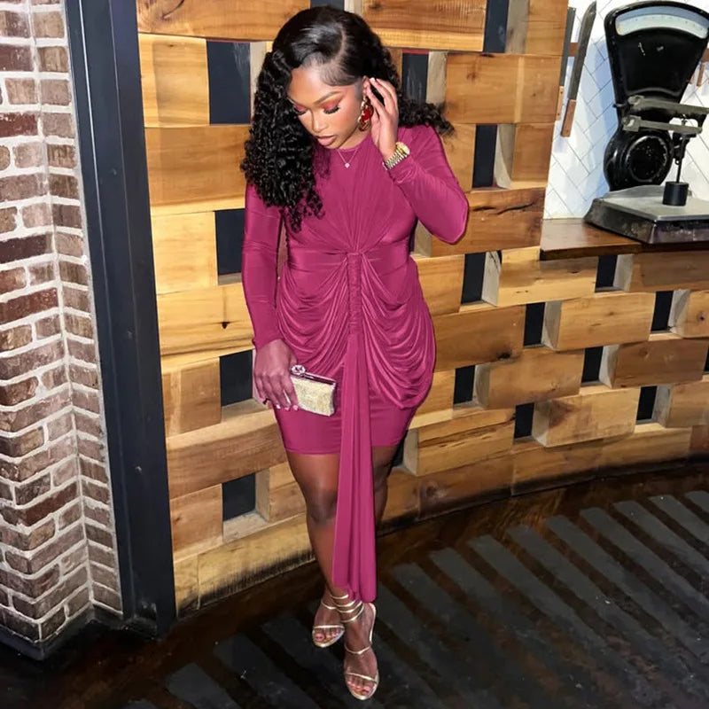 Robe mini élégante à fronces et bandage pour femmes