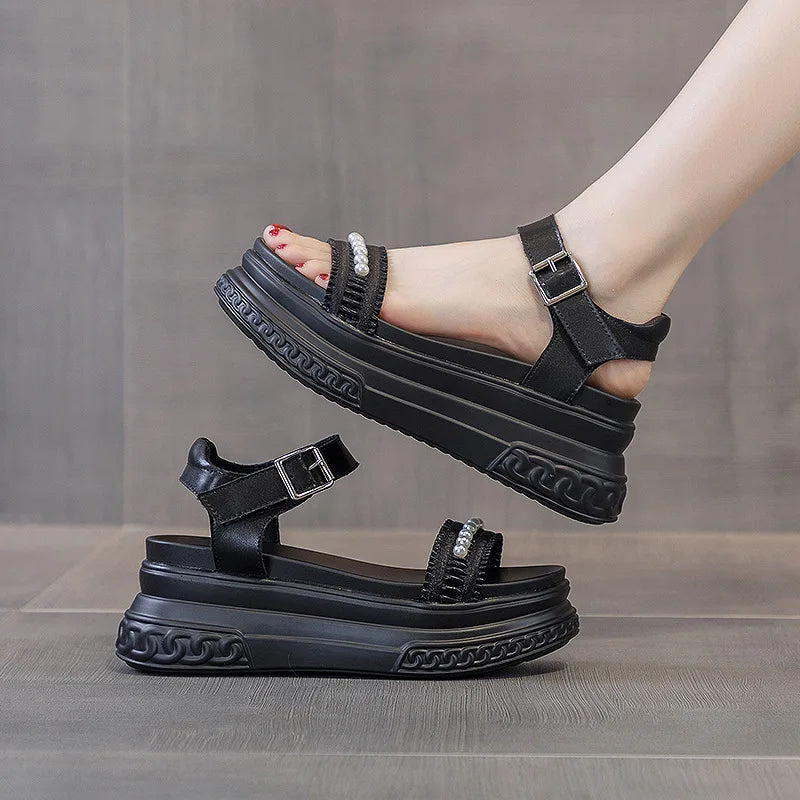 Sandales en cuir véritable pour femmes