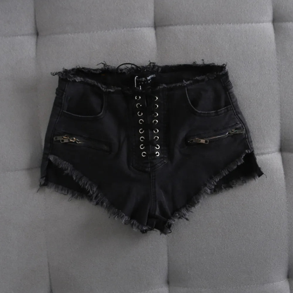 Short en jean à lacets pour femmes