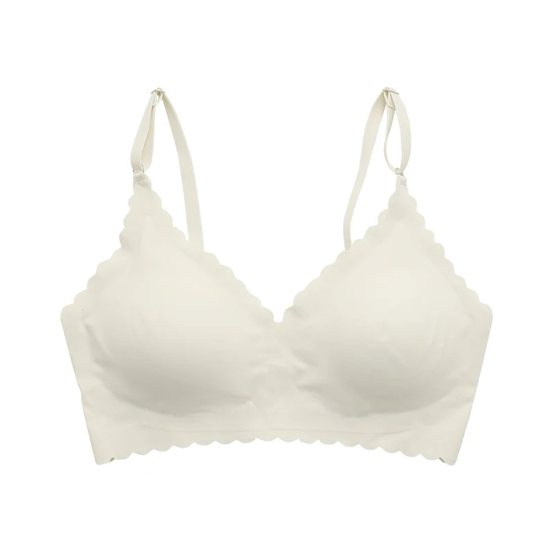 Soutien-gorge confortable sans fil rembourré avec bord ondulé pour femmes