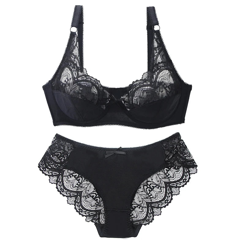 Ensemble de soutien-gorge Push Up, avec nœud en dentelle avec culotte pour femmes