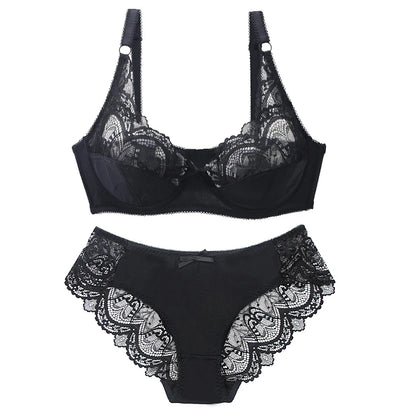 Ensemble Lingerie Femme – Push-Up à Nœud en Dentelle et Culotte