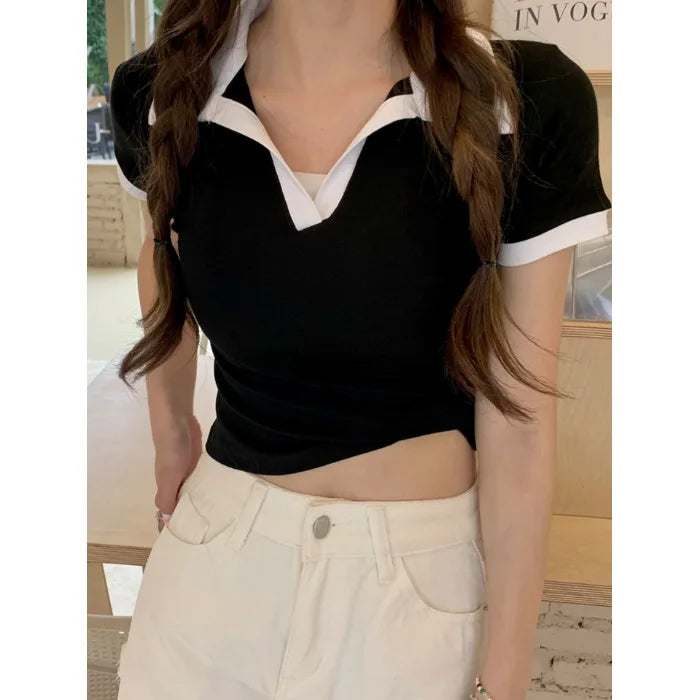 T-shirt polo à manches courtes en coton pur pour femmes