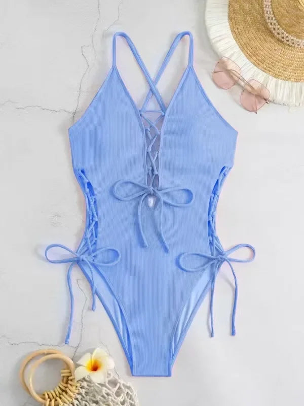 Maillots de bain une pièces col en V profond Push Up pour femmes