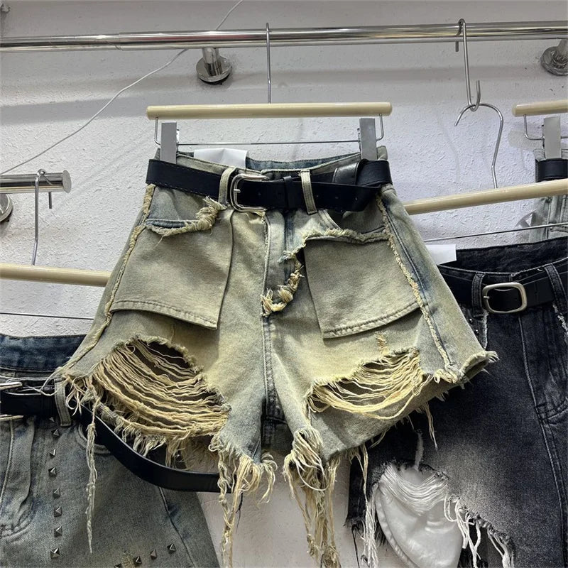 Short en jean déchiré bleu pour femmes