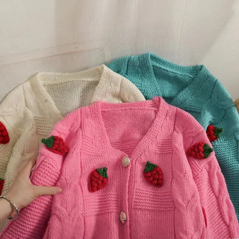 Cardigan en tricot acrylique rose pour femmes