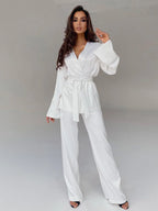 Pyjama en Satin, de couleur unie pour femmes