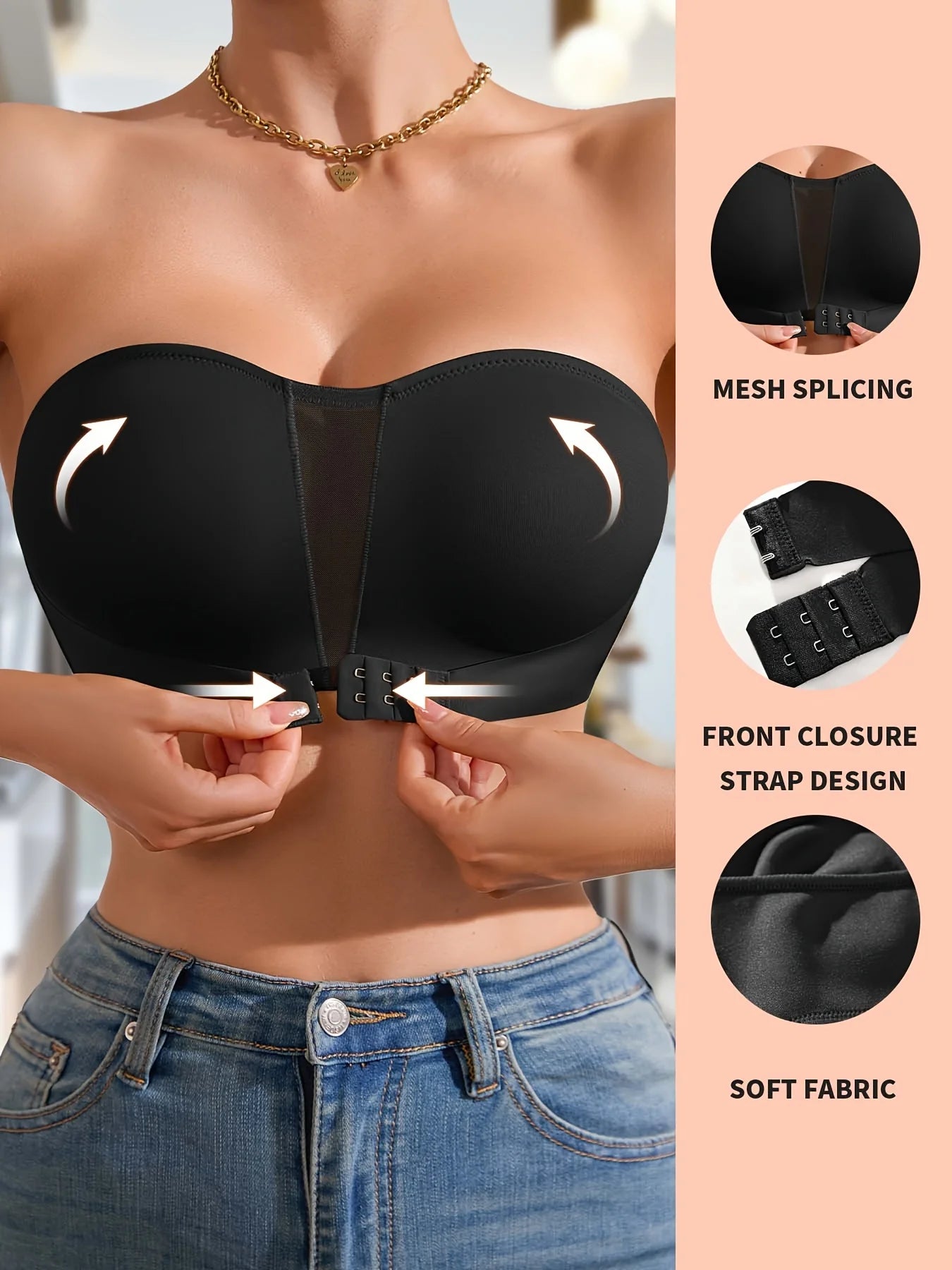 Soutien-gorge sans bretelles amovible rembourré pour femmes