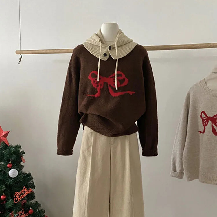 Pull brodé avec nœud pour femmes