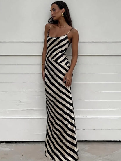 Robe longue sirène femme rayée à fines bretelles