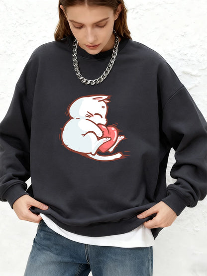 Sweat-Shirt Femme – Imprimé Chat et Cœur Rouge